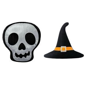 Halloween Witch Hat & Skull Novelty Decorative Throw Pillows NEW